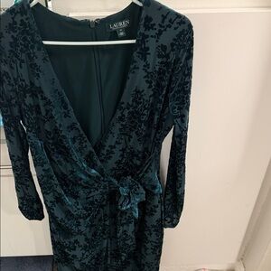 Lauren Ralph Lauren Dark Teal Floral Velvet Dress